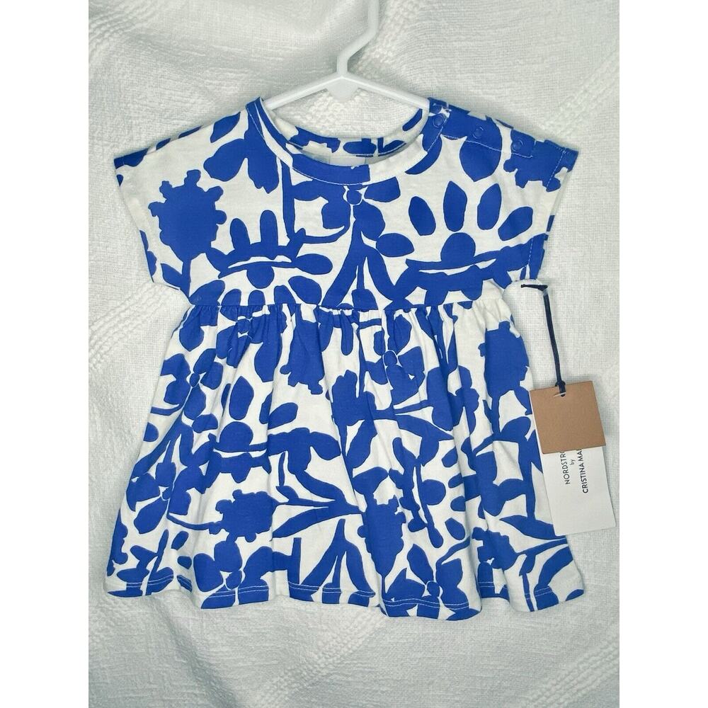 Nordstrom By Cristina Martinez Graphic Dress Size 6 Months Baby Girl Floral Blue